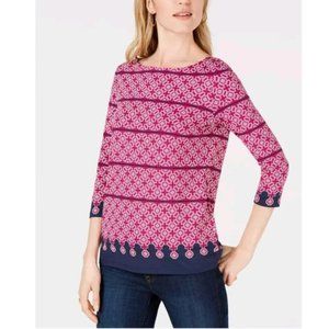NWT Charter Club Berry Purple & Navy 3/4 sleeves